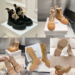 Designerstiefel beliebte trendige trendige Frauen Kurzstiefel Knospenstiefel Luxus Soles Frauen dicke Absatzgröße 35-40 Chunky Wanderwander