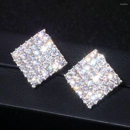 Stud Earrings 2024 Wedding Jewellery Design Silver Colour Simple Square Crystal Fashion Women Statement WX067