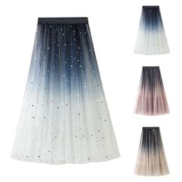 Skirts Girls Leather Skirt Fashion Women Summer Gradient Colour Tulle High Waist Pleated Long Female Dot For