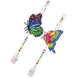 Decorative Figurines 2pcs Wind Chime Kit Butterfly Bird Rhinestone Big Gem Hanging Pendant For Home Garden Outdoor Decor