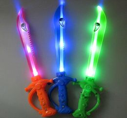 EMS 100pcs 35cm LED Flash Glow Musical Shark Sword Knife Costume Dress Up Props LED Light Flash Sword Kids Toy Party Gift6301700