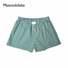 Women's Shorts Maemukilabe 2000s Retro Plaid Button Front Pants Casual Lounge Boyshorts Summer Y2K Outfits Women Sleep Bottoms