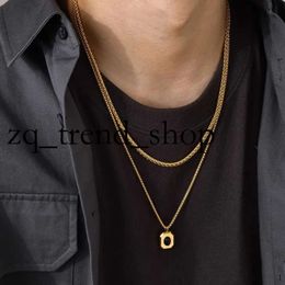 Stylish Black Square Necklace for Men, Golden Colour 14k Yellow Gold Rope Cuban Box Figaro Wheat Chain Double Layered Collar Gifts 597