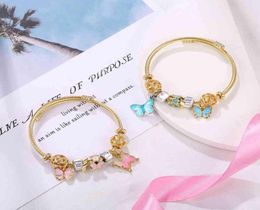 Opening stainls titanium steel bracelet gold pink gradual change butterfly pendant pearl Korean beauul girl accsori30248882759001