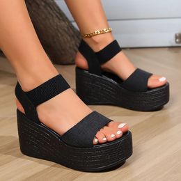 Sandals for womens foreign trade in large size summer style sponge cake wedge heel thick sole sandals waterproof platform 240419