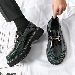 Dress Shoes Man Black Loafers Men Patent Leather Green Breathable Slip-On Solid Casual Handmade Size 38-45