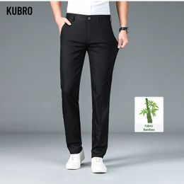 KUBRO Summer Bamboo Fiber Mens Thin Straight Casual Pants Classic Style Light Gray Business Stretch Trousers Male Brand 240412