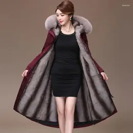 Women's Fur 2024 Winter Women Imitate Rex Removable Liner Parka Large Size Long Hooded Faux Coat Thicken Warm Outwear