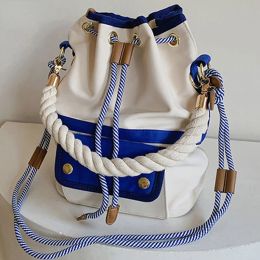 Bags Women Bag Fashion Shoulder Bag Japanes Style Drawstring Bucket Bag Canvas Lady Handbag Messenger Bag Causal Crossbody Pack Retro