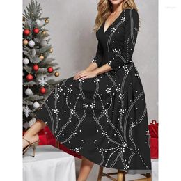 Casual Dresses Women's Snowflake Printed Christmas Winter Dress Temperament Commuting Woman Fashion High Waist Elegant