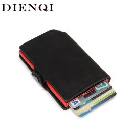 Wallets DIENQI Black Leather Man Wallet RFID Metal Ultrathin Business CardHolder Cash Pocket Money Bag Wallet Magic Wallet Wolet Walet