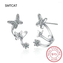 Backs Earrings 0.3ct Real Moissanite Diamond Butterfly Stud For Women Wedding Sparkling 925 Silver Simulated Ear