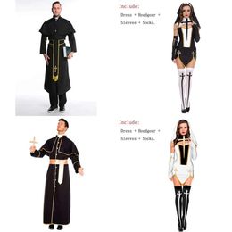 Multiple Theme Couples Middle Ages Priest Nun Habit Costume Church Religious Convent Cosplay Fancy Party Dress Carnival Halloween X1010