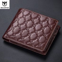 Clips BULLCAPTAIN Men's Leather Wallet New Genuine Leather RFID Card Holder Man Wallet Fashion Small Logo Horizontal Photo Frame Clip