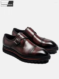 Dress Shoes Designer Thick Platform Mens Business Formal Vintage Casual Buckle Strap Cowhide Genuine Leather Derby Male