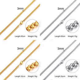 Mens 3mm 14k Yellow Gold Thick Golden Link Chain Necklace for Men Gift Boyfriend Dad Husband with 24inch en