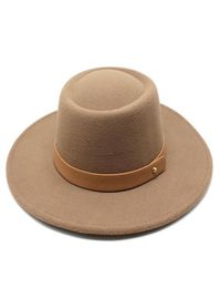 Wide Brim Hats Women039s Fedora Hat Round Flat Top Wool Felt Big Fall Winter Men And Women Concave Fashion Woolen Jazz4485278