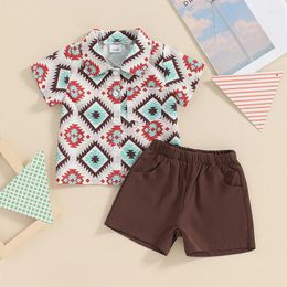 Clothing Sets Infant Baby Boys Fashion 2PCS Shorts Toddler Short Sleeve Geometric Pattern Print Button Up Shirts Summer