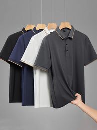 Summer Men Polo Shirt Classic Short Sleeve Tee Breathable Quick Dry Nylon Ice Silk Polos Men Golf T-shirt Plus Size 8XL 240408