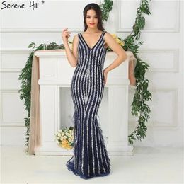 Party Dresses Dubai Designer Luxury Blue Sexy Evening 2024 Deep-V Backless Diamond Beading Gowns Real Po LA6585