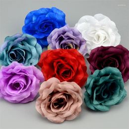 Decorative Flowers 50pcs 8cm Large Rose Artificial Silk Flower Head Home Wedding Party Christmas Decoration DIY Garland Gift Craft Fake