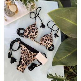 Women's Swimwear Bikini Set Soft Bag Low Waist Corded Leopard Print Womens Split Multi Color Bathing Suit Women