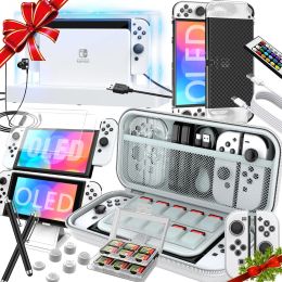 Cases 25in1 Nintendo Switch OLED Luminous Base Set with RGB LED Display Dust Cover and Portable Travel Handbag and Other Accessories