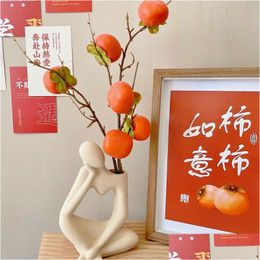 Decorative Flowers Wreaths Artificial Persimmon Flower For Family Parties Drop Delivery Home Garden Festive Party Supplies Otsk9