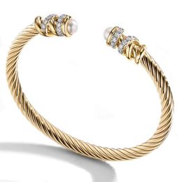 Jewellery fashion bracelet women's woven steel rope inlaid with Haoshi stainls steel 18K gold open Bracelet7140078