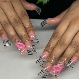 False Nails 24pcs wearable Duckbill fake nails patch French ballet false nails with glue full cover press on nails short artificial nail tip Y240419ZAIM