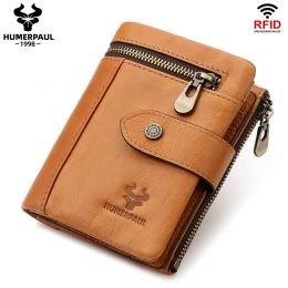 Wallets HUMERPAUL Wallet for Men Genuine Leather RFID Blocking Wallets with Credit Card Holder New Fashion Small Clutch Coin Pocket 2023