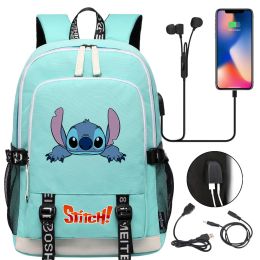 Backpacks Stitch Prints USB Boy Girl Kids Book School Bags Teenagers Student Women Men Laptop Travel Backpack