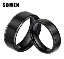 Wedding Rings 2Pcs 6mm 8mm Sets 100 Pure Titanium Black Couple Bands Engagement Lovers Jewellery Alliance Bague Homme5775629