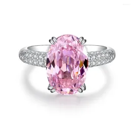 Cluster Rings Fashionable 925 Silver Pink Diamond Ring Candy Color Series Sweet And Fresh Zircon High Carbon