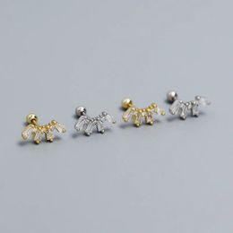 925 Sterling Silver Screw Stud Earring Piercing Sector Trapezoid Shape Bow Knot Zircon Rear Hanging Ear Bone Nail Women Ear Jewe 240408