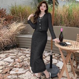 Work Dresses Spring And Autumn Style Celebrity Fashion Small Fragrant Wind Lace Tassel Top High Waist Skirt Two Piece Outfits For Women