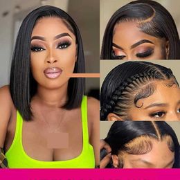 Synthetic Wigs Glueless 13X4 Short Straight Bob Wig Ready To Wear Human Hair Lace Frontal Wigs for Women PrePlucked Brazilian Hair