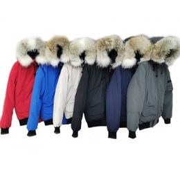 Зима вниз по парке толстовка Канада волчья мех вниз куртка Bomber Jackets Zippers Brand Designer Juper Men Chilliwack Теплое пальто.