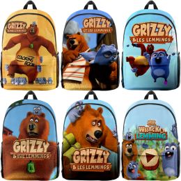 Backpacks Cartoon Grizzy And The Lemmings Backpack Oxford Notebook Backpacks Boys Schoolbag Children Bookbag Zipper Travel Bag Rucksack