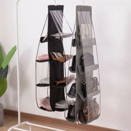 Bags New 6/8 Pockets Shelf Tote Rack Bag Clear Hanging Purse Handbag Organiser Storage Holder Wardrobe Closets