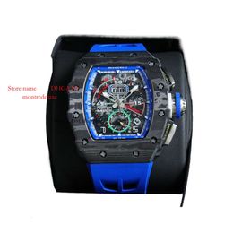 Mechanics 50X40mm Fly-Back Fiber Mens Wristwatches Superclone Rm11-03 Carbon Watch Rm011-04 Men's Watch Chronograph Skeleto Size Designer 818