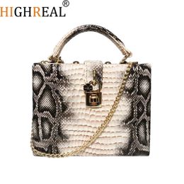 Buckets Snake Print Box Handbag Women Serpentine Lock Small Square PU Evening Clutch Shoulder Bag Ladies Dinner Party Purse Personality