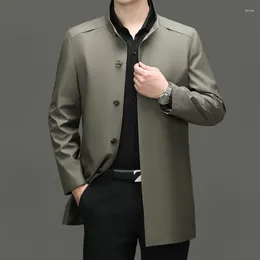 Men's Trench Coats Teenagers Stand Collar Single Row 5 Button Medium Long Coat Business Casual Comfortable Men Outside Suit