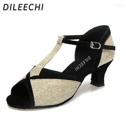 Dance Shoes DILEECHI Women's Latin Female Adult Square Soft Bottom Fish Mouth Heel 7cm