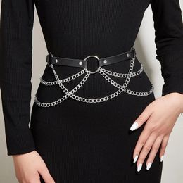 Women Sexy Body Chains Pu Leather Belly Belt Waist With Harness Jewellery for Gothic Accessories 240409