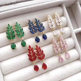 Stud Earrings 5Pairs Elegant 18K Gold Plated Wheat Ear Shape Cz Zircon Sparkly For Women Trendy Ladies Party Fine Jewelry