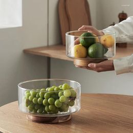 Storage Bottles Simple Glass Fruit Tray Living Room Candy Basin Wooden Box High Leg Dried Dessert Plate Snack Dim Sum Bowl