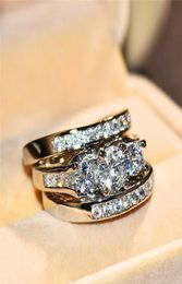 Wedding Rings Luxury Female Big Stone Ring Set Fashion Silver Colour Bridal Engagement Promise Crystal Zircon For Women9608117