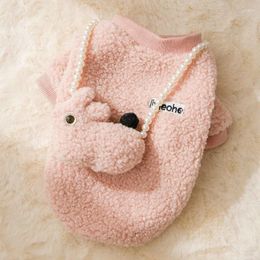 Dog Apparel Pink White Polar Fleece Hoodie Clothes Pearl Chain Satchel Kawaii Small Clothing Thick Cat Outfits Pet Products