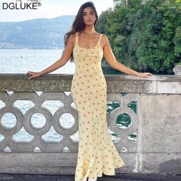 Casual Dresses Boho Floral Maxi Dress Women Scoop Neck Backless Mermaid Long Fashion Summer Holiday Beach Sundress